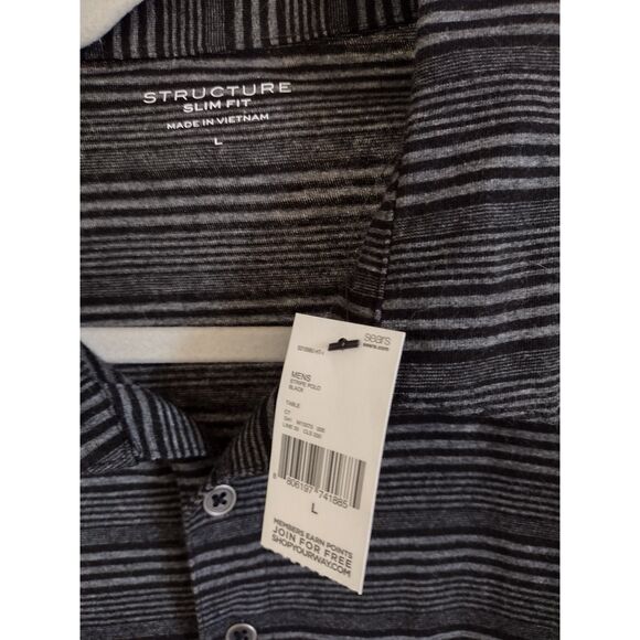 NWT Structure Slim Fit Mens Black Striped Polo Shirt SZ Large - Picture 3 of 5